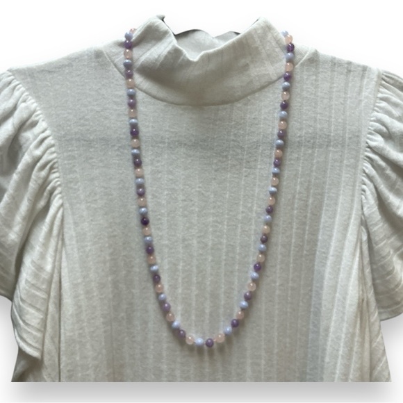Amethyst, Lace Agate, pink quartz knotted between stone bead necklace -no clasp - Picture 2 of 9